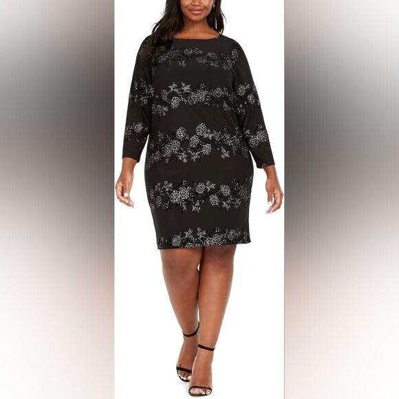 NEW Jessica Howard Formal Dress Midi Sheath Glitter Burnout Floral Cocktail 22 W - Picture 3 of 10